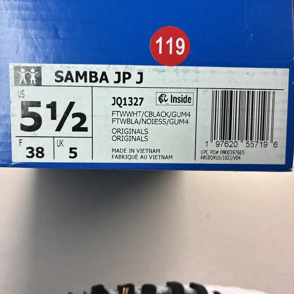adidas Samba Jp Lace Up Youth Unisex White Sneakers Casual Shoe JQ1327 Size 5.5